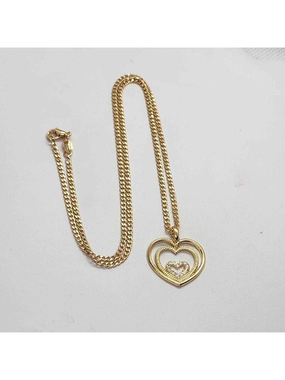 Brand New   Brazilian 18k Gold Filled Triple Heart Necklace